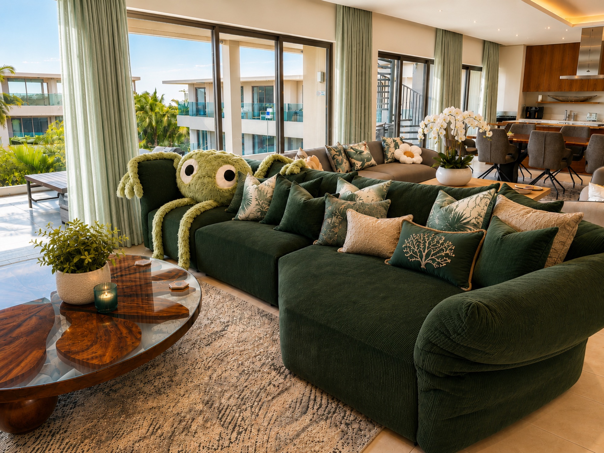 Open-plan living room of the two-bedroom penthouse