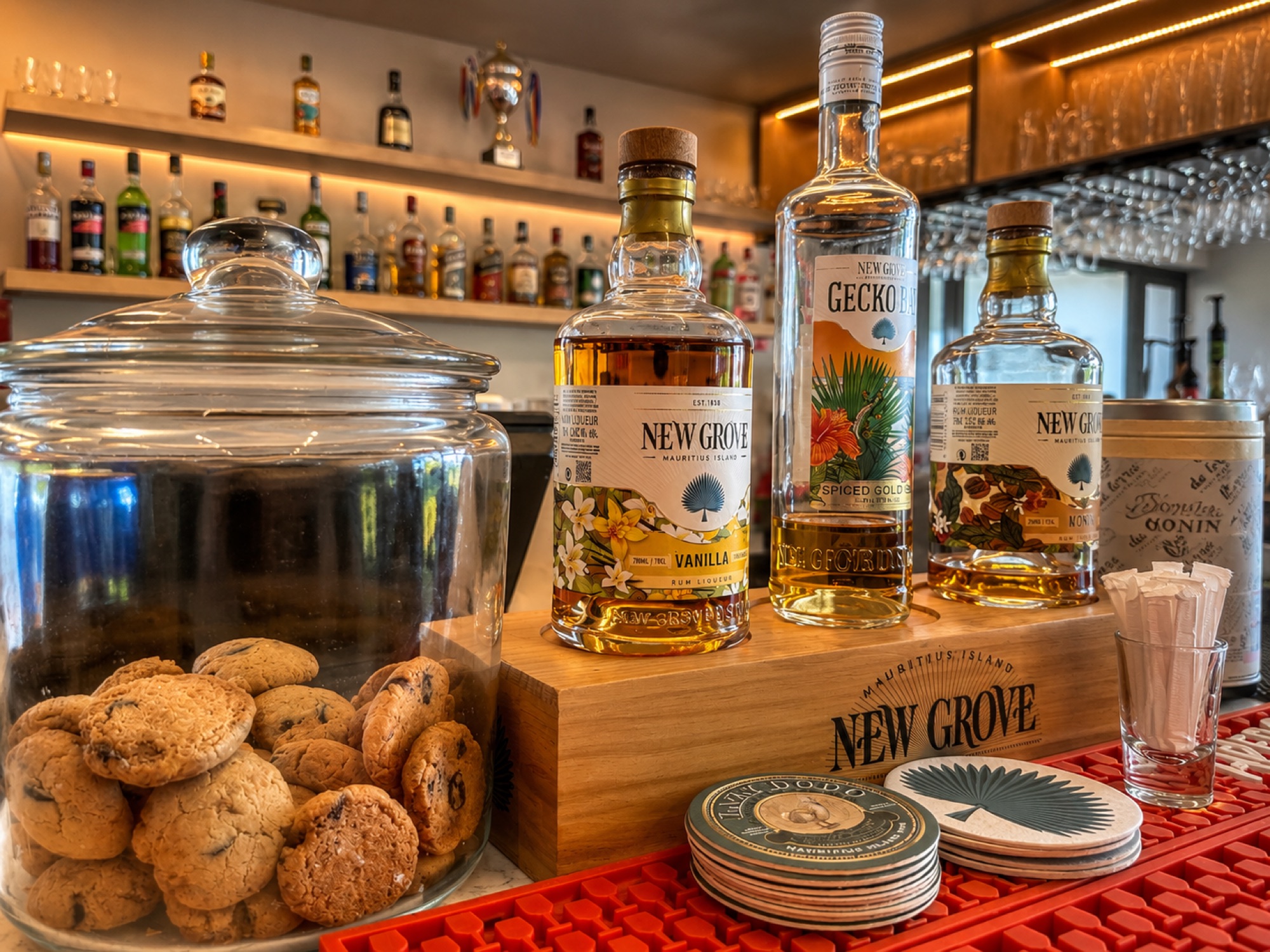 Cocktail bar with evening lighting